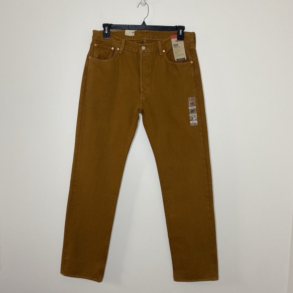Levi's 501‎ Original Men's Jeans 34X34 Straight Leg Button Fly Mustard Brown